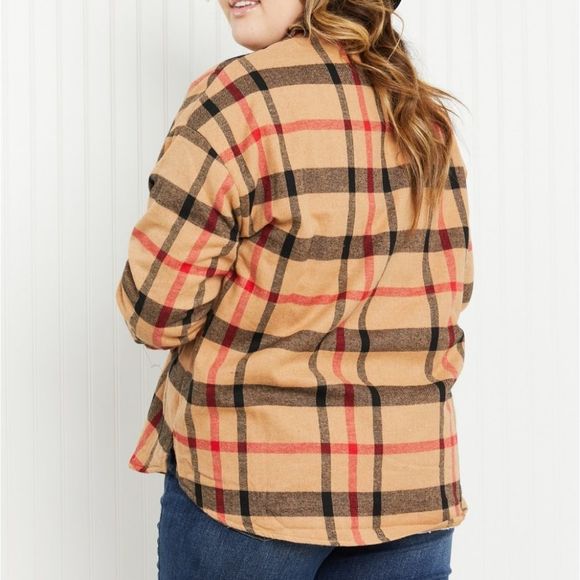 Andree by Unit  Pumpkin Patch Full Size Plaid Faux Fur Lined Shacket - Picture 3 of 7